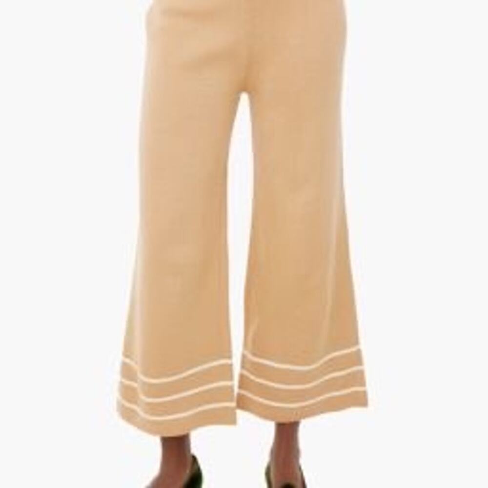 Tuckernuck Olympia Camel Tan Striped Wide Leg Knit Pull-On Ankle Pants Size XS